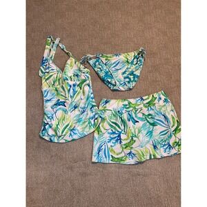 Tommy Bahama 3 Piece Reversible Tankini Set Skort Floral Blue Green Large